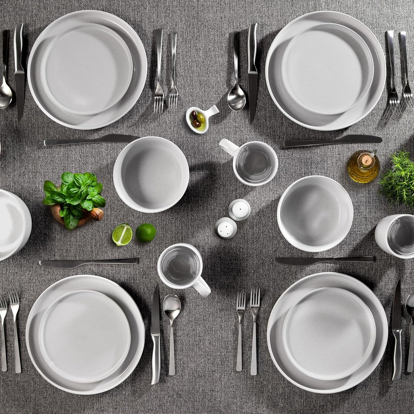 Zulay Kitchen Terra Stoneware Dinnerware Set, Artisanal Ceramic Plates and Bowls Set Crafted at 2300℉ - Service for 4, Speckled White