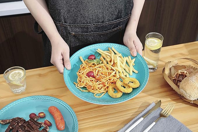 Melamine Dinnerware Set 12-Piece (Service for 4) – Dishwasher Safe, Unbreakable Lightweight Plates & Bowls for Indoor/Outdoor Use – Patio, Kids, Camping