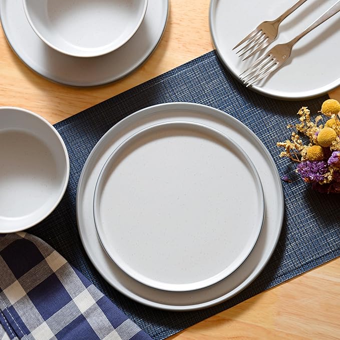 Melamine Dinnerware Sets,Plate and Bowl Set for 4,12 Pcs Dish Set with Lipped Edges,Lightweight and Reusable Dishware Sets for Camping,Dishwasher Safe,Good for Housewarming(Navy Blue,Gray)