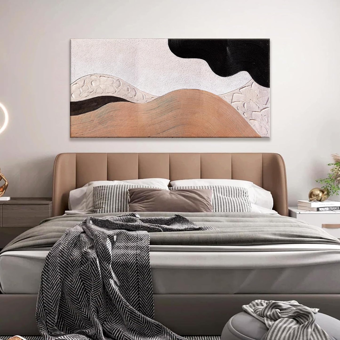 Suconvng Brown Abstract Wall Art For Living Room Modern Canvas Art Wall Decor Abstract Art Prints Pictures Black Wall Art For Hotel Home Wall Decor 24x48 Inch Ready To Hang