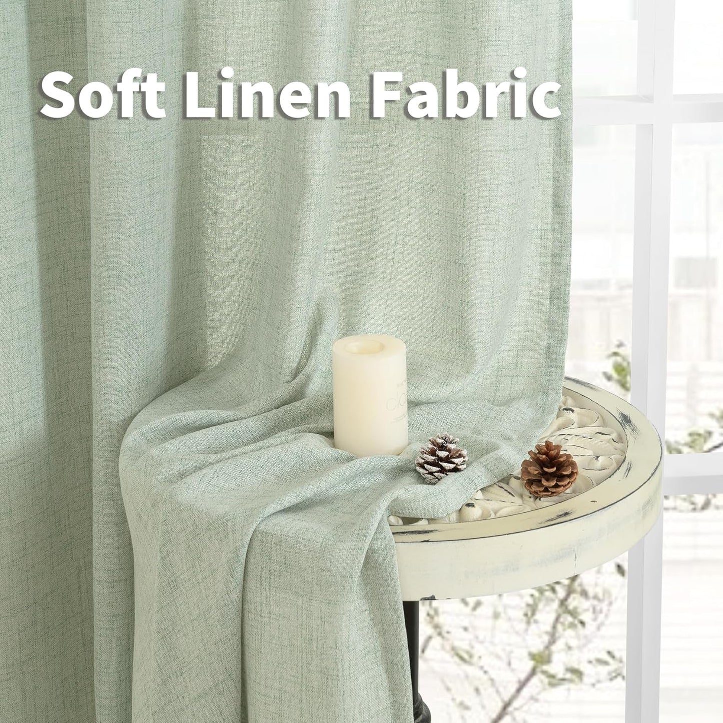 YoungsTex Sage Linen Curtains for Window 63 Inch Length with Bronze Grommet, Privacy Light Filtering Textured Drapes for Bedroom Living Room Office Country Rustic Decorative, 60 x 63 Inch, 2 Panels