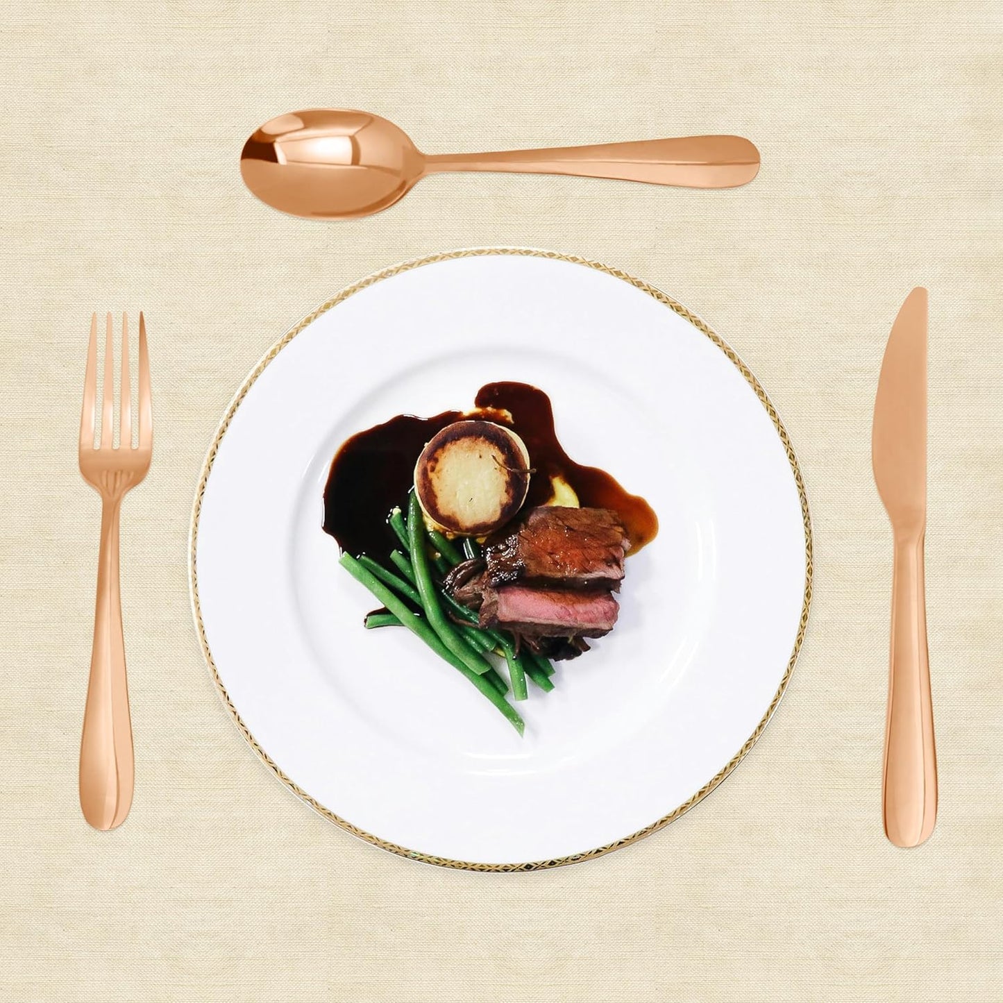 Silverware Set,20 Piece Stainless Steel Silverware Set For 4,Stainless Steel Flatware Set for Home, Kitchen, Mirror Polished&Dishwasher Safe (Simple style, Pink-Gold)