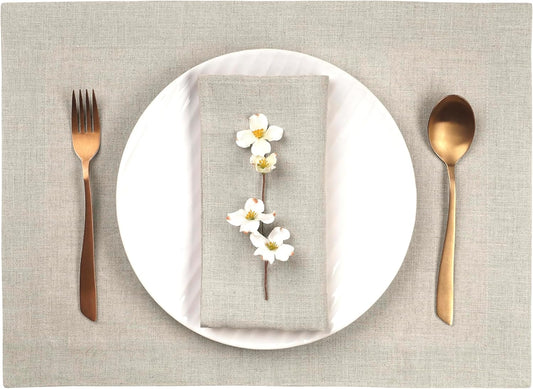 D'Moksha Homes Linen Natural Placemats Set of 4-100% Pure Linen Placemats 14 x 19 Inch for Fall, Autumn and Halloween - Handcrafted and Machine Washable