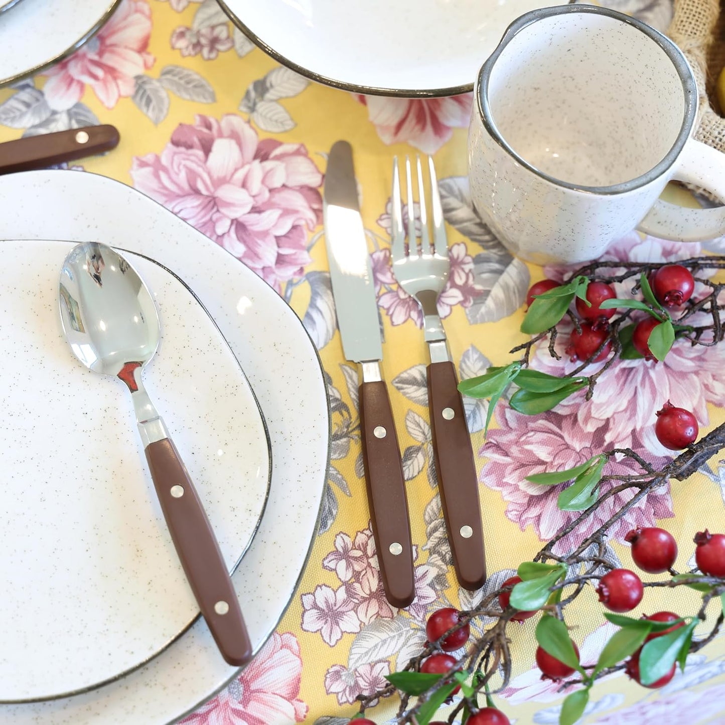 ANNOVA Silverware Set, Retro/Rivet Colorful Stainless Steel Tableware Kitchen Flatware Set Utensils, Includes Dinner Knives, Forks, Spoons, Salad Forks & Dessert Spoons (Chocolate Brown, 20 Pieces)