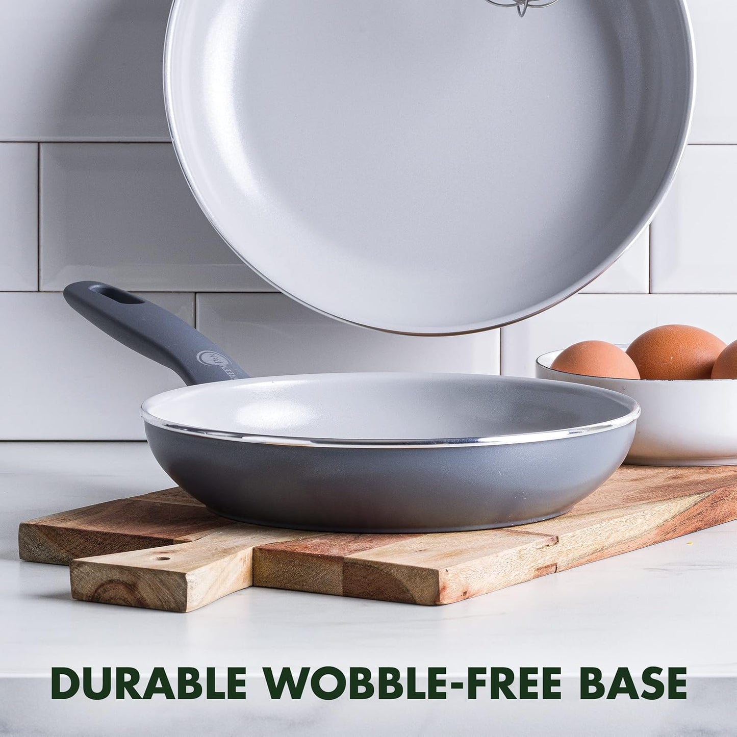 GreenPan Dover Healthy Ceramic Nonstick, 8" Frying Pan Skillet, PFAS-Free, Dishwasher Safe, Comfort Grip Handle, Grey (Pack of 4)