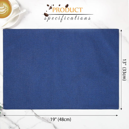 Sieral Cloth Placemats Set of 12 Rectangle Dining Table Placemats Bulk 13 x 19 Inch Machine Washable Heat Resistant Cotton Linen Table Mats for Wedding Baby Shower Birthday Party Supplies(Dark Blue)