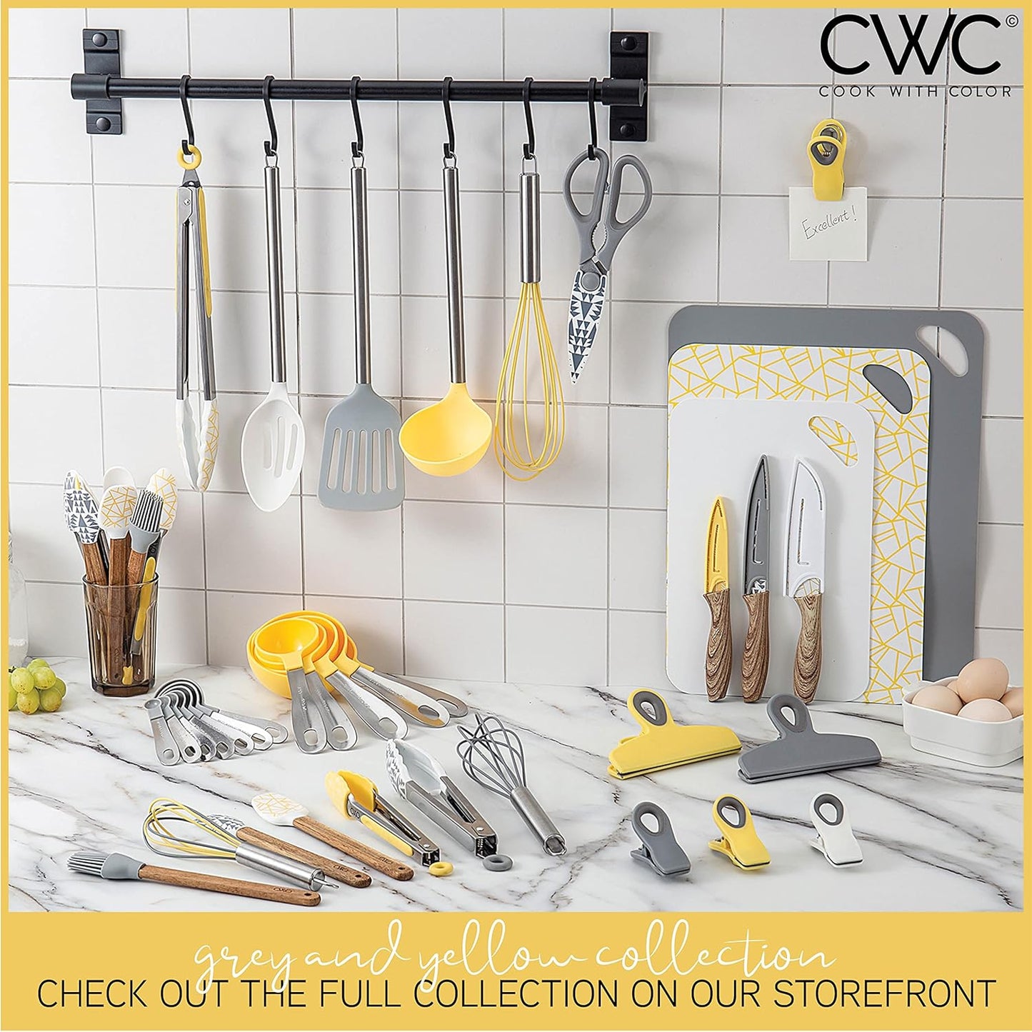 COOK WITH COLOR Bag Clips with Magnet- Food Clips, Chip Clips, Bag Clips for Food Storage with Airtight Seal Grip for Bread Bags, Snack Bags and Food Bags (Yellow and Grey, Pack of 10)