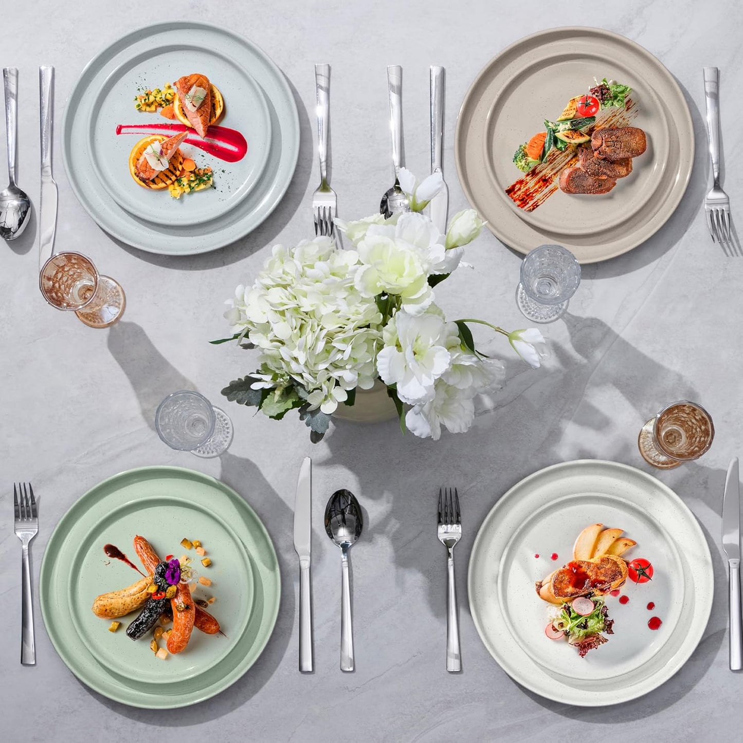 LIANYU Stoneware Dinner Plates Set of 6, 10.5 Inch Porcelain Dinner Plates for Kitchen, Large and Round Ceramic Salad Dishes Set, Oven, Microwave & Dishwasher Safe, Scratch Resistant, Three-color