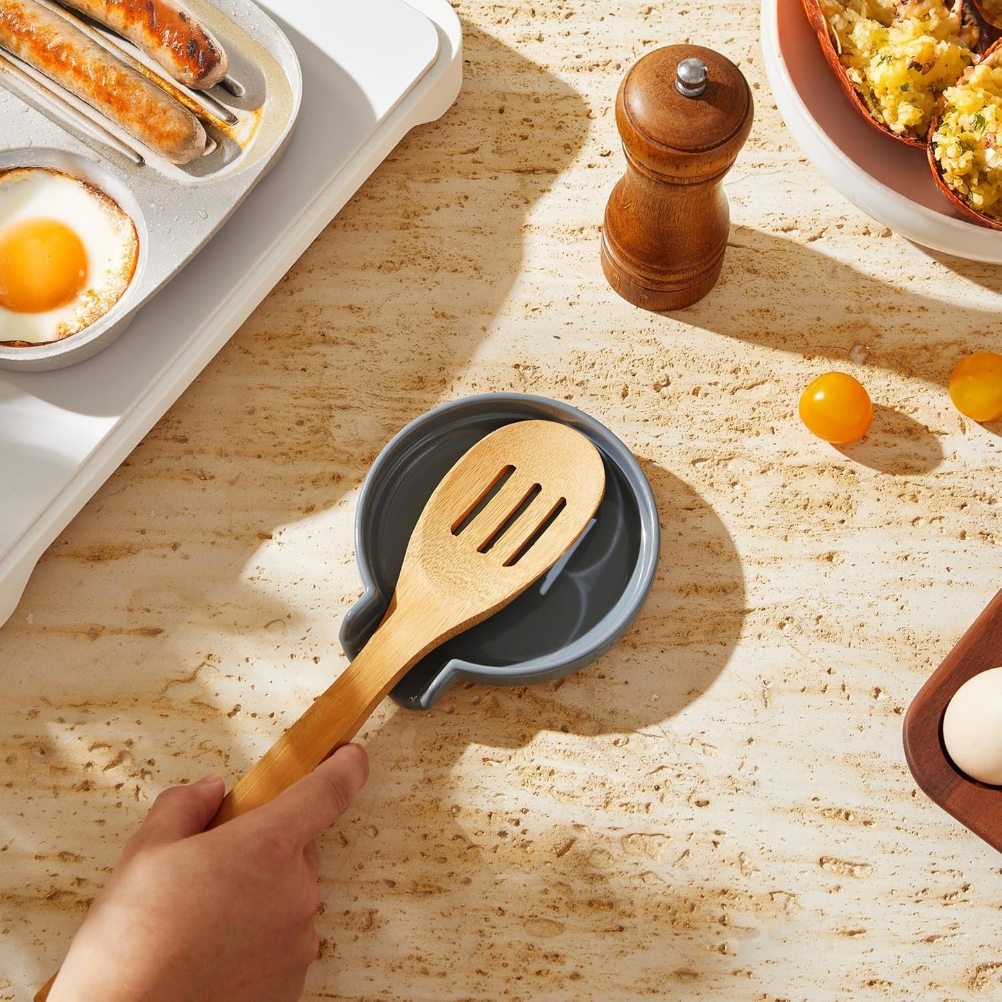 Oscar Ceramic Spoon Rest Minimalist Drip-Free – Heat-Resistant Utensil Holder for Stove, Countertop, or Coffee Bar – Glazed Stoneware Kitchen Spoon Tray – Dishwasher Safe – 5 Colors