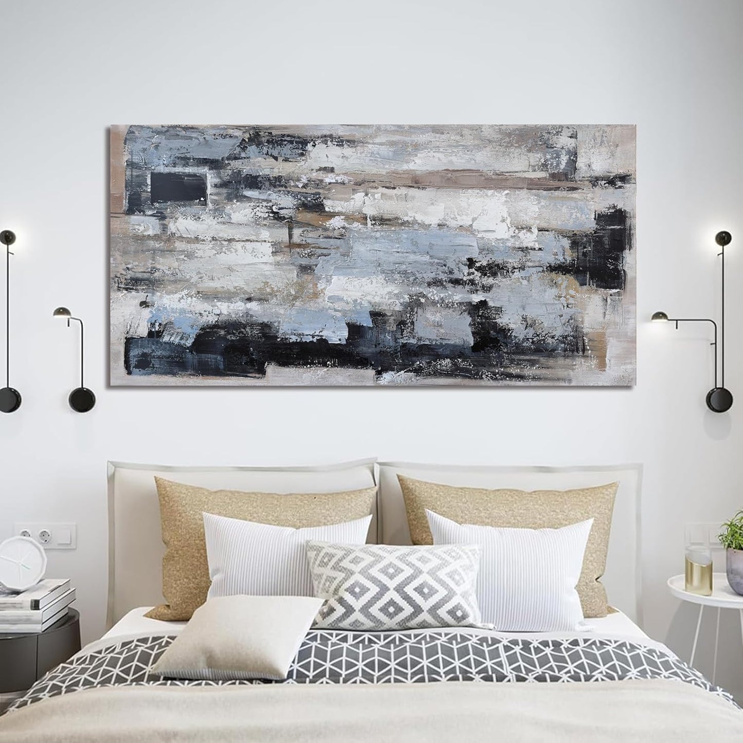 KUPTEU Canvas Wall Art Decor Modern Large Wall Art For Living Room Abstract Art Blue Black Wall Art Prints Artwork for Walls Abstract Canvas Art Wall Decor Bedroom Office Decor 24"x48"