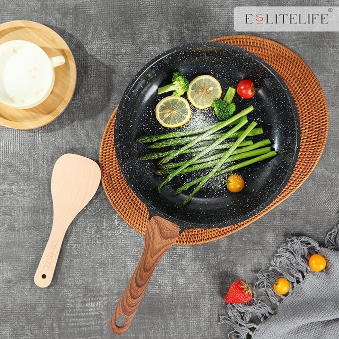ESLITE LIFE Nonstick Ceramic Frying Pan Skillet, Non-Toxic Egg Omelette Kitchen Cooking Pans Compatible with All Stovetops (Gas, Electric & Induction), PTFE & PFOA Free (Black, 11'')