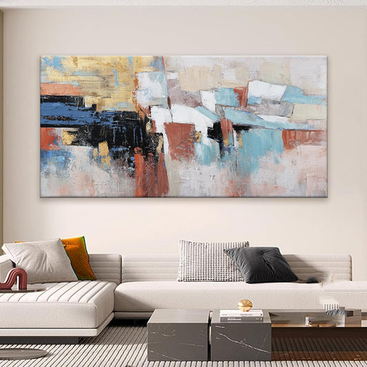 Canvas Wall Art Decor Large Wall Art For Living Room Abstract Art Blue Gold Wall Art Decor Large Canvas Art Work Colorful Abstract Wall Art Prints For Bedroom Office Kitchen Wall Decor 29"x58"