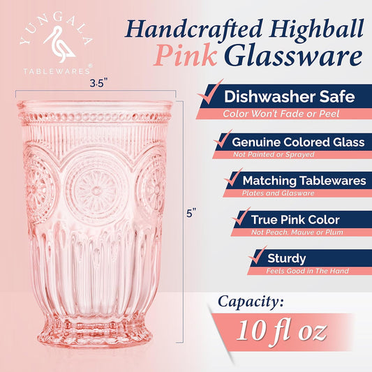 Yungala Pink Highball Tumblers set of 6 vintage glassware pink drinking glasses for lovers of colored glassware and colorful drinking glasses