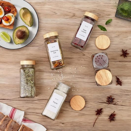 Spice Drawer Organizer with 28 Bamboo-lidded Spice Jars,216 Labels,25 Non-slip Rubber, Bamboo 4 Tier Seasoning Rack Tray Insert for Kitchen Drawers,Cabinets,Countertop,14.6" Wide x 15.8" Deep