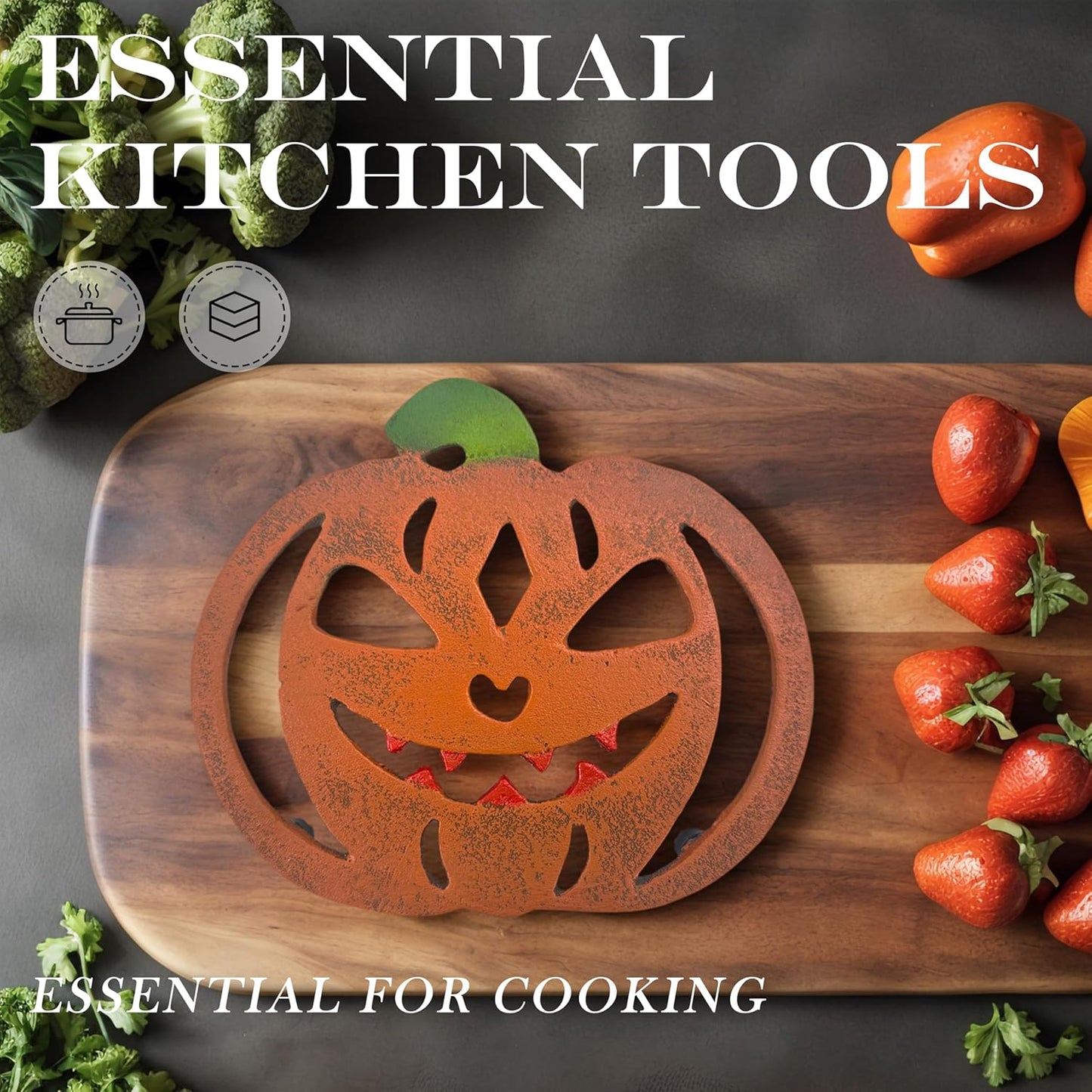 2-Pack Cast Iron Trivets, Heat Resistant for Hot Pots & Pans - Halloween Kitchen & Pumpkin Decor with Festive Vibe, Trivet jabbering Jack Talking Pumpkin【Trivets for hot Dishes】