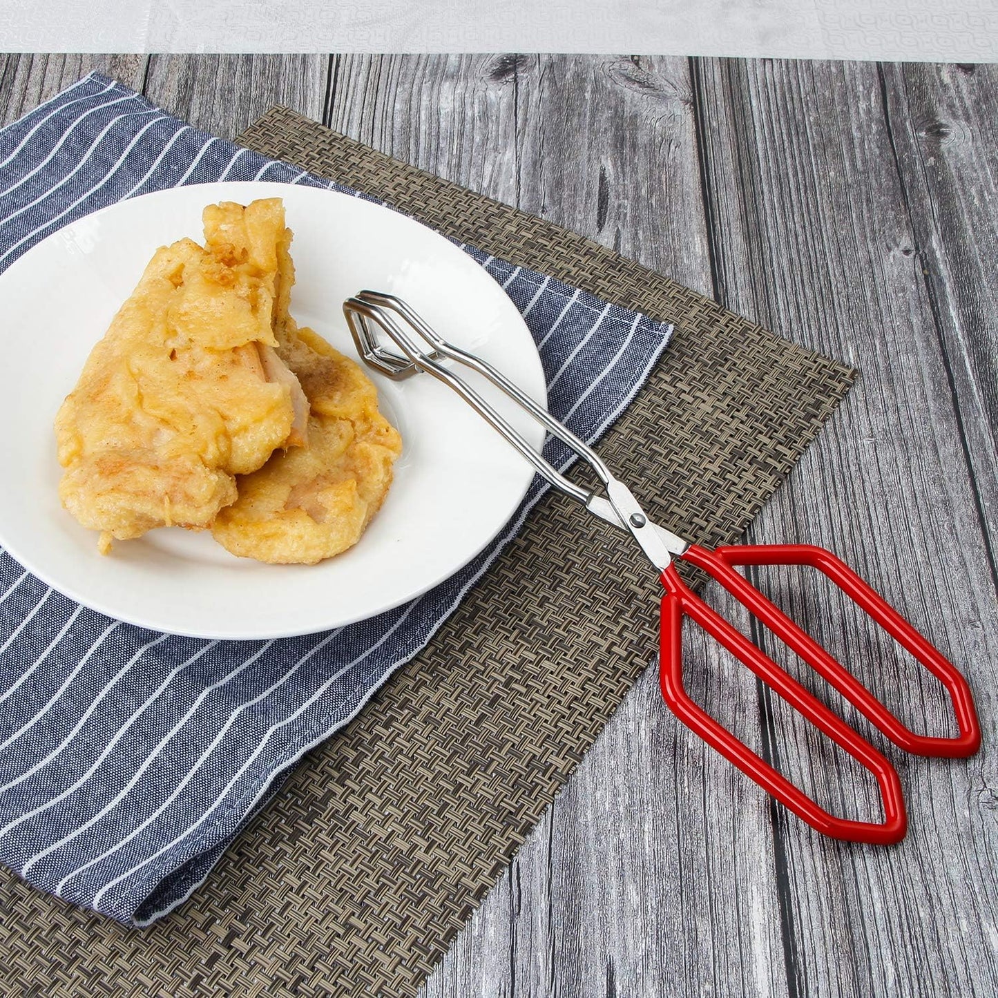 MSY BIGSUNNY Stainless Steel Scissor Tongs Heavy Duty Cooking Tongs with Soft Handles (1, red 11")