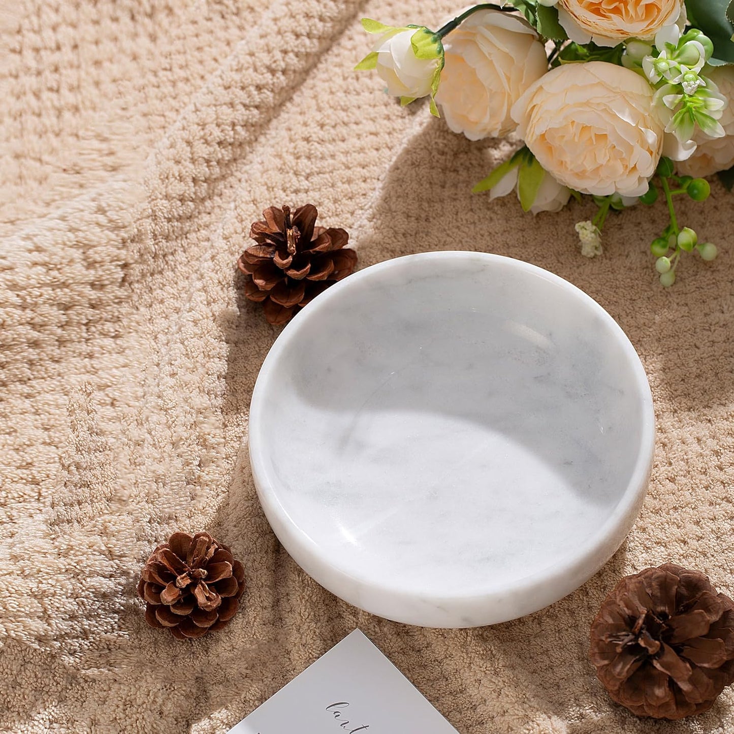 5.91'' Large Decorative Marble Bowl for Home Decor, Key, Incense Burner, Smudge, Coffee Tables Centerpiece, Soap Serving (Black)