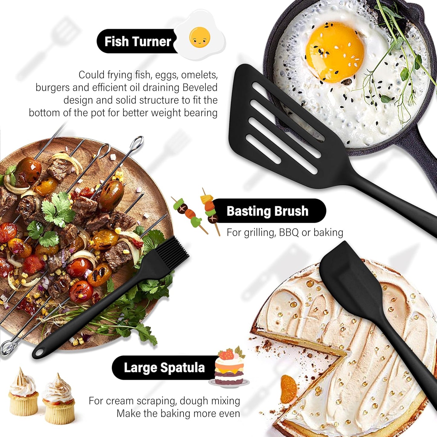 HaWare 11 PCS Silicone Cooking Utensils Set, Heat Resistant Kitchen Utensils with Holder, Food-grade Spatula Sets for Nonstick Cookware, Kitchen Tools Gadgets Include Fish Turner, Spoon (Black)