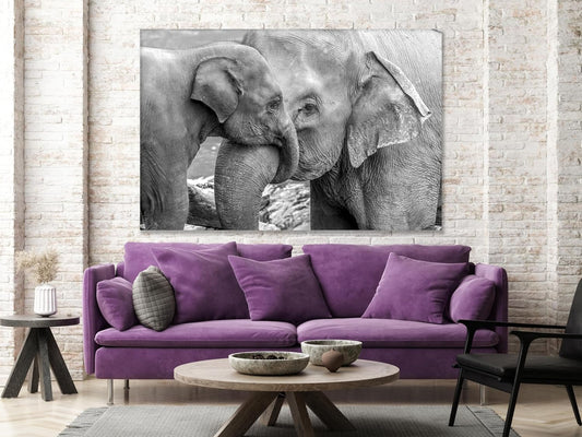Wildlife Canvas Prints - Wild Animals Home Decor - Medium, Large, and Extra Large Wall Art for Living Room, Bathroom, Kitchen (Elephant Family, 31L" x 47W")