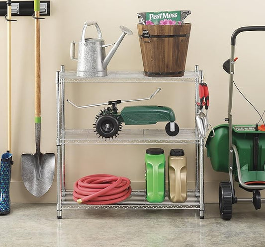 Whitmor 3 Tier Shelving Unit, Metal Storage Shelves, 400 lbs Capacity per Shelf, 1200 lbs Total, Easy Assembly Home Organizer for Pantry, Kitchen, Garage, Plant, 36"L x 14"W x 36"H, Chrome