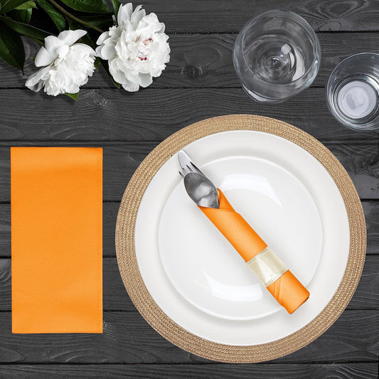 AMERICAN HOMESTEAD Paper Napkins - Orange Disposable Linen-Like Dinner Napkins - Restaurant-Quality Table Serviettes for Weddings, Parties, and Events - 15.75" x 15.75" - 50 Count