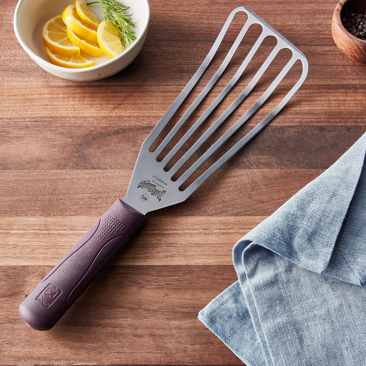 Mercer Culinary Hell's Handle, Large Fish Turner/Spatula, left Handed, 4 inch x 9 inch