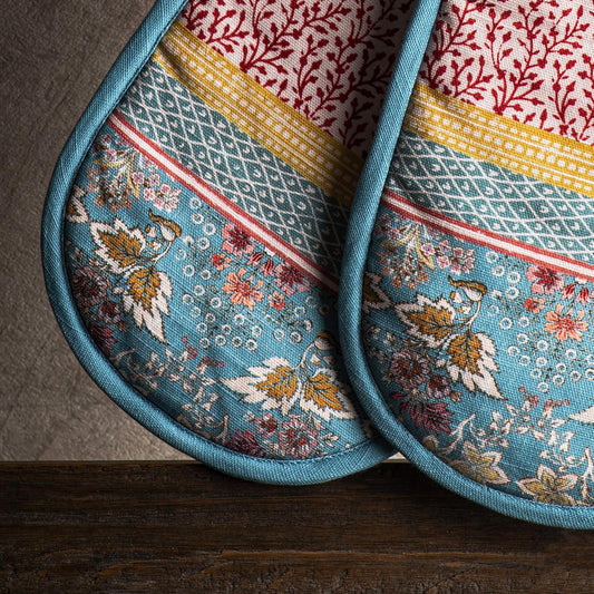 Maison d' Hermine Double Oven Mitts 100% Cotton 7"x35" Double Oven Mitt Heat Resistant BBQ Cooking Gloves with Loop, Baking, Grilling, Home, Kitchen, Handling Hot Pans Spring Summer (Marquise)