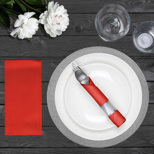 AMERICAN HOMESTEAD Paper Napkins - Red Disposable Linen-Like Dinner Napkins - Restaurant-Quality Table Serviettes for Weddings, Parties, and Events - 15.75" x 15.75" - 50 Count