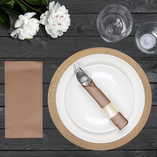 AMERICAN HOMESTEAD Paper Napkins - Light Brown Disposable Linen-Like Dinner Napkins - Restaurant-Quality Table Serviettes for Weddings, Parties, and Events - 15.75" x 15.75" - 50 Count