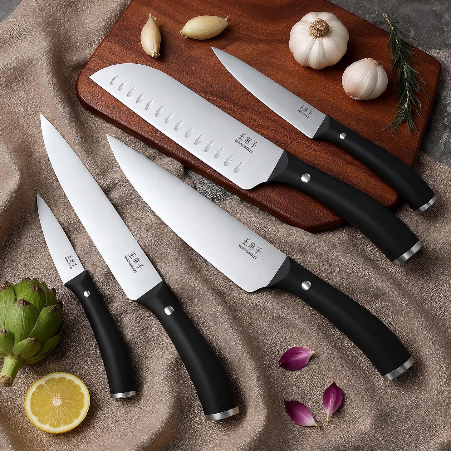 Newly Updated Chef Knife Set Sharp Blade Rivet Ergonomic Handle Knife Block Set Hundreds of Years of Masterful Craftmanship(Black,15PCS)