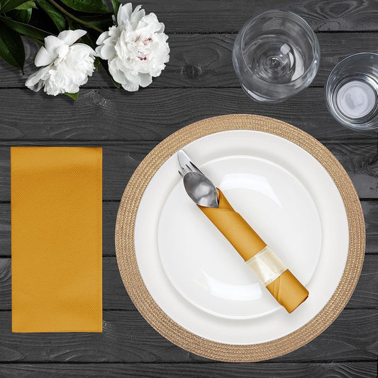 AMERICAN HOMESTEAD Paper Napkins - Gold Disposable Linen-Like Dinner Napkins - Restaurant-Quality Table Serviettes for Weddings, Parties, and Events - 15.75" x 15.75" - 50 Count
