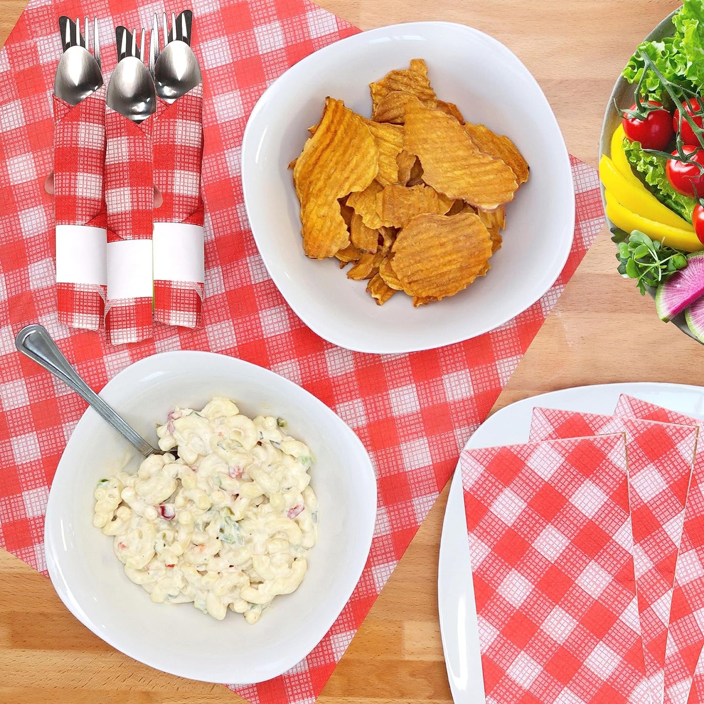 AMERICAN HOMESTEAD Paper Napkins - Red Gingham Disposable Linen-Like Dinner Napkins - Restaurant-Quality Table Serviettes for Weddings, Parties, and Events - 15.75" x 15.75" - 50 Count