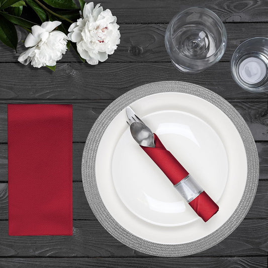 AMERICAN HOMESTEAD Paper Napkins - Burgundy Disposable Linen-Like Dinner Napkins - Restaurant-Quality Table Serviettes for Weddings, Parties, and Events - 15.75" x 15.75" - 50 Count