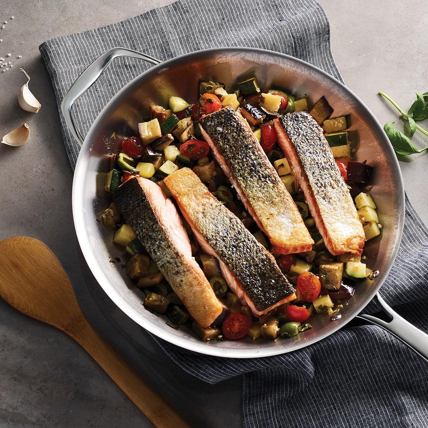 Tramontina Signature Tri-Ply Clad Stainless Steel 12-Inch Large Frying Pan with Helper Handle, Induction-Ready Skillet, Dishwasher-Safe, NSF-Certified, Made in Brazil