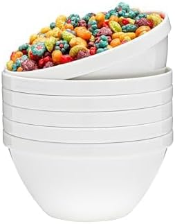Vikko Cereal Bowls, Large 24 Ounce Dessert Bowls, White Cereal Bowls, Fine Bone China Bowls, Set of 4, Microwave and Dishwasher Safe