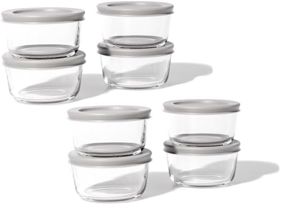 DURA LIVING 16-Piece Glass Food Storage Containers Set (8 Containers + 8 BPA-Free Lids) | 7-Ounce, Leakproof | Microwave, Freezer, Oven & Dishwasher Safe | Ideal for Meal Prep & Pantry Organization