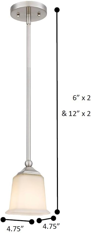 Nox Modern Farmhouse 1-Light Pendant Ceiling Light with White Glass Shade in Brushed Nickel Finish for Kitchen Island, Hallway, Entryway, Passway, Dining Room, Bedroom, Living Room