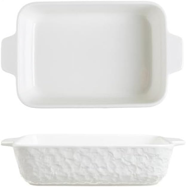 Lavandi Ceramic Bakeware Set, Rectangular and Wide Baking Pans, Oven/Microwave/Dishwasher Safe (White, 8 inches)