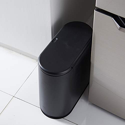 Sooyee 10 Liter Rectangular Plastic Trash Can Wastebasket with Press Type Lid,2.4 Gallon Garbage Container Bin for Bathroom,Powder Room,Bedroom,Kitchen,Craft Room,Office (Black)