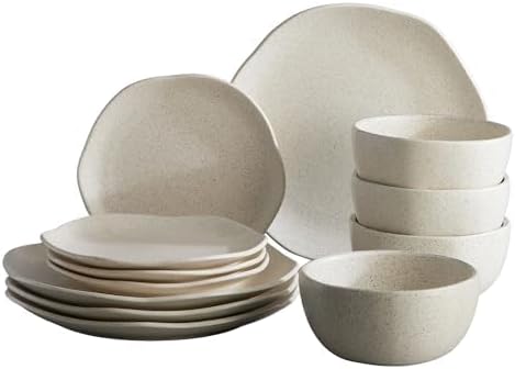 Corona Dinnerware Set 12– piece, Plates and Bowls Set, Ceramic Sets for 4, Microwave and Dishwasher Safe, Orion Reactive Glaze