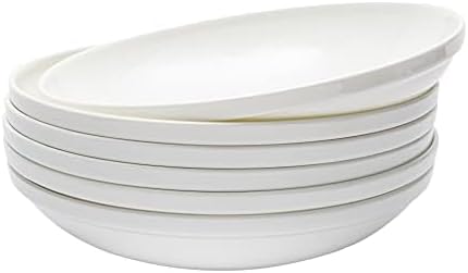 Vikko Pasta Bowls, 8.5 Inch Salad Bowls, White Soup Bowls, Fine Bone China Pasta Bowls, Set of 6, Microwave and Dishwasher Safe