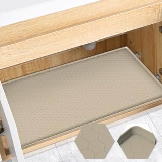Waterproof Under Sink Mat 22" x 19", Silicone Cabinet Liner, Rubber Protector for Kitchen and Bathroom, Keeps Cabinets Clean, Dry, and Organized (Khaki)