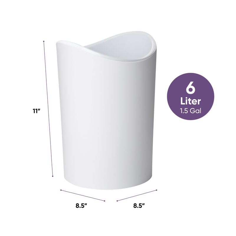 Superio Small Bathroom Trash Can with Lid, Modern White Mini Waste Bin with Swing Lid (1 1/2 Gallon, 6 Liter) Plastic Garbage Can for Kitchen, Bathroom, Bedroom, Office, Under Desk (2, White)