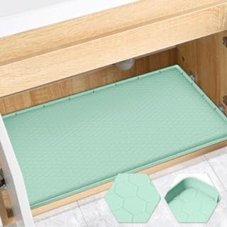 Waterproof Under Sink Mat 28" x 19", Silicone Cabinet Liner, Rubber Protector for Kitchen and Bathroom, Keeps Cabinets Clean, Dry, and Organized (Mint Green)