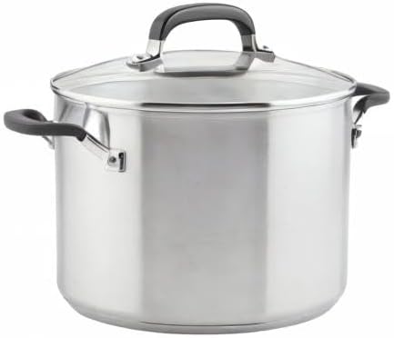 KitchenAid 71022 Stainless Steel Stockpot with Measuring Marks and Lid, 8 Quart - Brushed Stainless Steel