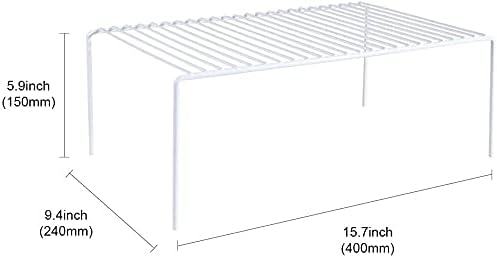 Kitchen Cabinet Shelf Organizer Set of 2, Large (15.7 x 9.4 inch) Metal Wire Pantry Storage Shelves, Dish Plate Racks for Cabinets, Freezer, Counter, Cupboard Organizers and Storage, White