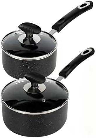 Nonstick Saucepan Set - 1 Quart and 2 Quart,Ultra Non Stick Sauce Pan Small Pot with Glass Lid,Great for Home Kitchen Restaurant,Black