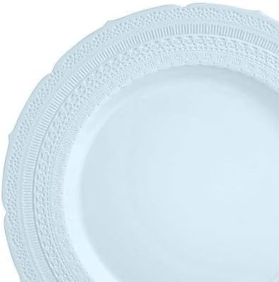 " OCCASIONS " 50 Plates Pack (25 Guests)-Extra Heavyweight Vintage Wedding Disposable/Reusable Plastic Plates -25x11'' Dinner + 25x8.25'' Salad/dessert (Chateau Collection Blue)
