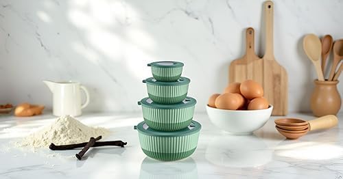 Mixing Bowl Set with Airtight Lids-8-Piece Nesting,Stackable, Leak-Proof Plastic Kitchen Bowls for Mixing&Food Prep-BPA-Free,Dishwasher,Microwave&Freezer Safe