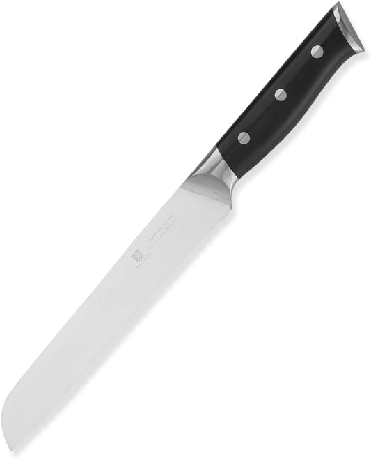 8 Inch Bread Knife Home Cooking Chef Gifts for Women Men: A Wide Wavy Edge Serrated Knife with an Upgraded Stainless Steel Razor Sharp Black Handle - for Delicious Homemade Bread, Bagels, and Cake.